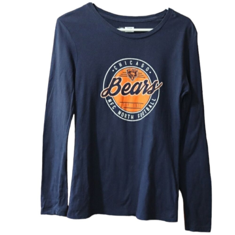 Chicago Bears Navy Blue Long Sleeve T-Shirt Size Medium Cotton Fan Apparel